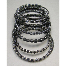 Load image into Gallery viewer, Vintage Adjustable Glass Beaded Wrap Around Cuff Bracelet - Black, Silver Tone - Round, Oval, Seed Beads on a Wire Coil