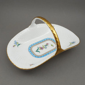 Spode Trapnell Sprays Basket Gold Handle Trinket Candy Dish - Vintage English Fine Bone China - Circa 1990, Pattern Retired 2004 - Flowers and Butterflies