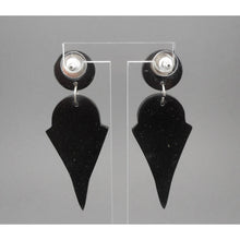 Load image into Gallery viewer, Vintage Art Deco Revival Style Dangle Earrings - Inlaid Mother of Pearl and Abalone Shell, Black Resin and Silver Wire - Posts, For Pierced Ears