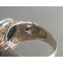 Load image into Gallery viewer, Excellent Vintage Turquoise and Sterling SIlver Unisex Ring - Pierced Band, Bezel Set Gemstone - Southwestern Style Jewelry - Size 7 3/4