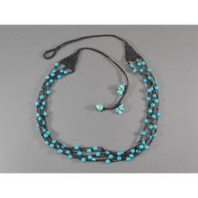 Load image into Gallery viewer, Vintage Handmade Beaded Macrame Necklace - Turquoise Gemstone Beads and Nuggets on Black Waxed Cord - Adjustable Length