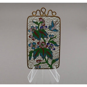 Vintage Cloisonné Enamel Chinese Pendant Plaque Double Sided Bird Flowers Brass