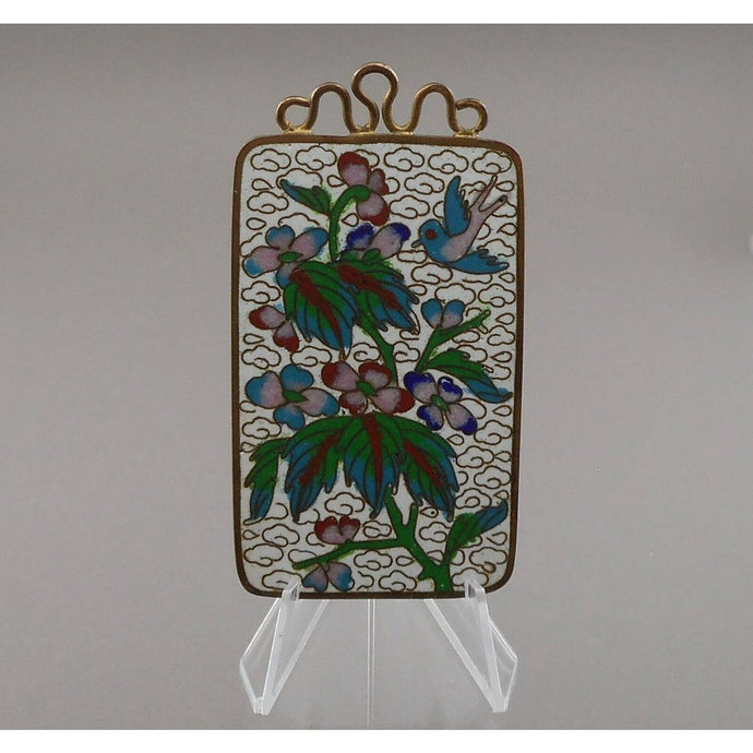 Vintage Cloisonné Enamel Chinese Pendant Plaque Double Sided Bird Flowers Brass