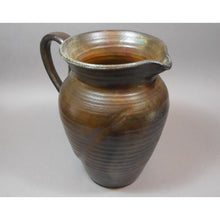 Load image into Gallery viewer, Gudrun Halldorsdottir Ceramic Pitcher, Iceland, 1996 - Hand Thrown Artisan Pottery - Brown, Green Earth Tone and Gunmetal Metallic Glaze