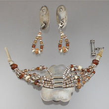 Load image into Gallery viewer, Vintage Candy Caldwell US Artisan Crafted Jewelry Set - Bracelet and Earrings - Hand Carved Bone Masks / Faces, Sterling Silver, Beads - Made in Southwestern USA