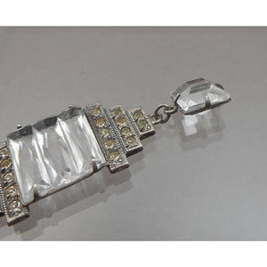 Antique Circa 1920 - 1930 Rock Crystal, Paste Rhinestone and Sterling Silver Necklace Art Deco Era Victorian Revival Style Chain and Pendant