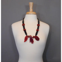 Load image into Gallery viewer, Vintage Resin Bird and Leaf Jewelry Set - Dangle Earrings and Necklace - Red and Black Beads - Southwestern Style - Estate Collection Jewelry