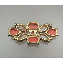 Load image into Gallery viewer, Vintage 1960s / 1970s Monet Brooch - Faux Coral, Amber Color Lucite Cabochons - Gold Tone Setting - Signed Designer Pin - Estate Collection Jewelry - Excellent Condition