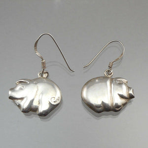 Vintage Sterling Silver Puffy Pig Dangle Earrings Wire for Pierced Ears Animals