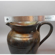 Load image into Gallery viewer, Gudrun Halldorsdottir Ceramic Pitcher, Iceland, 1996 - Hand Thrown Artisan Pottery - Brown, Green Earth Tone and Gunmetal Metallic Glaze