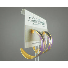 Load image into Gallery viewer, Large Vintage Edgar Berebi Enamel Half Hoop Post Statement Earrings Purple &amp; Black