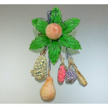 Load image into Gallery viewer, Vintage 1950s Retro Brooch - Lucite and Sugared Beads, Green Plastic Flower and Fruit