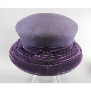 Vintage circa 1995 Eric Javits Ladies Purple Wool and Velvet Leaf Hat - Blocked and Trimmed by Hand