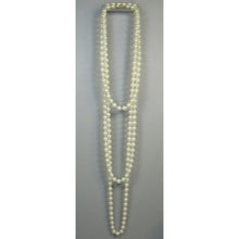 Load image into Gallery viewer, A Pair of Vintage Flapper Style Faux Pearl Strand Necklaces - 51&quot; and a 65&quot; Strings - 12mm Glass Beads - Gold Tone Clasps