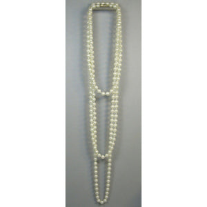 A Pair of Vintage Flapper Style Faux Pearl Strand Necklaces - 51" and a 65" Strings - 12mm Glass Beads - Gold Tone Clasps