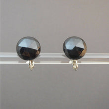 Load image into Gallery viewer, Vintage 1940s Black Glass Clip / Screw Back Earrings Faceted Button Cabochon