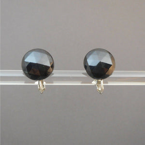 Vintage 1940s Black Glass Clip / Screw Back Earrings Faceted Button Cabochon