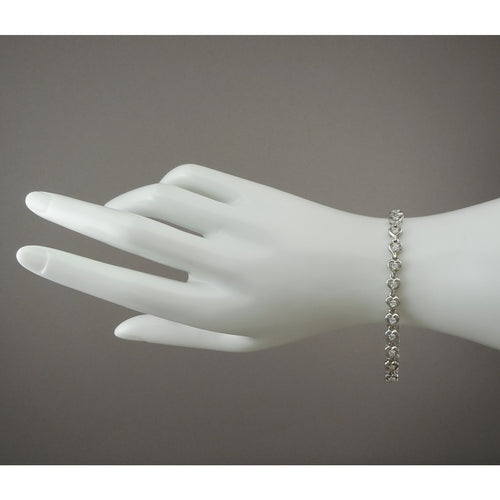 Vintage Heart Link Chain Tennis Bracelet - Sterling Silver with Crystal or CZ Stones