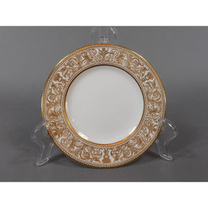 4 Wedgwood Bone China Bread and Butter Plates - Florentine Pattern W4219, Gold Gilding on White - Dragons Griffins - 6" - Old Green Urn Backstamp Mark