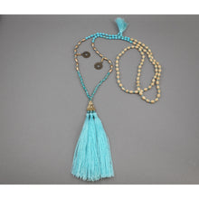 Load image into Gallery viewer, Vintage Amulet Style Fashion Necklace - Tassels and Chinese Coin Replicas - Turquoise, Wood and Glass Beads - Aqua, Blue, Green, Tan, Bronze, Gold