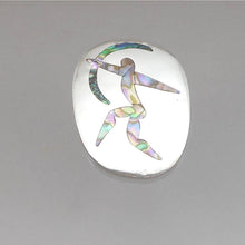 Load image into Gallery viewer, Vintage Mid Century Abalone Archer Pendant Brooch APO Taxco Mexico Sterling Silver Inlaid Shell Pin Modernist Design Sagittarius Zodiac