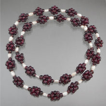 Load image into Gallery viewer, Vintage 1980s Handmade Garnet and Pearl Necklace - Bead Clusters and Natural Baroque Pearls - 27 1/2&quot; Long, Opera Length - Excellent Condition