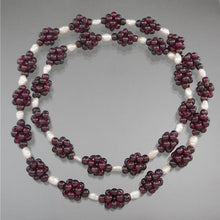Load image into Gallery viewer, Vintage 1980s Handmade Garnet and Pearl Necklace - Bead Clusters and Natural Baroque Pearls - 27 1/2" Long, Opera Length - Excellent Condition