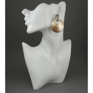 Vintage Door Knocker Hoop Dangle Earrings - Mother of Pearl Shell and Silver Tone - Posts, Omega Clips, For Pierced Ears