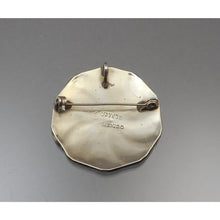 Load image into Gallery viewer, Vintage Mexican Artisan Abalone Brooch / Pendant - Alpaca Silver (Alloy), Inlaid Shell, Black Enamel Pin - Pinwheel, Flower Design - Hand Made in Mexico