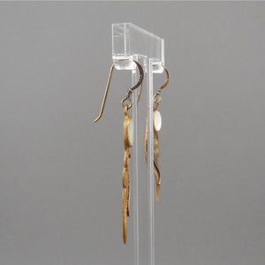 Vintage Feather Design Artisan Earrings - Gold, Silver and Mother of Pearl, Handmade