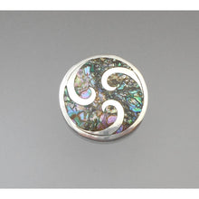 Load image into Gallery viewer, Large Vintage Taxco Mexican Artisan Abalone Brooch / Pendant - Sterling Silver Inlaid Shell Pin - Wave Design - Hand Made, Signed with Eagle and Hecho En Mexico Marks