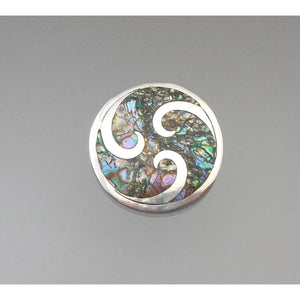 Large Vintage Taxco Mexican Artisan Abalone Brooch / Pendant - Sterling Silver Inlaid Shell Pin - Wave Design - Hand Made, Signed with Eagle and Hecho En Mexico Marks