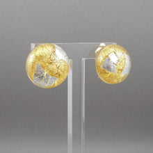 Load image into Gallery viewer, Vintage Mid Century Murano Venetian Glass Earrings - Gold and Silver Foil, Button Style, Clip On - Estate Collection Jewelry