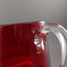 Load image into Gallery viewer, Large Antique 1892 Souvenir Ruby Red Flash Pressed Glass Etched Tillie Mug Cup