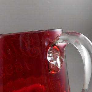 Large Antique 1892 Souvenir Ruby Red Flash Pressed Glass Etched Tillie Mug Cup