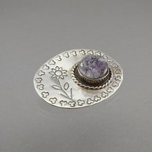 Load image into Gallery viewer, Vintage Handmade Drusy Quartz Sterling Silver Brooch - Natural Purple Stone - Artisan Crafted, Southwestern Style Pin
