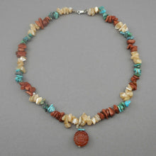 Load image into Gallery viewer, Vintage Nugget Bead Necklace Turquoise Stone Goldstone Glass Mother of Pearl MOP