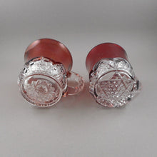 Load image into Gallery viewer, Antique Souvenir Ruby Stain Glass Mini Mug Collection - Lot of 4 Edwardian Etched Red Flash Souvenir Pressed Glass Cups - Chicago, JJC, Luvinia Archer