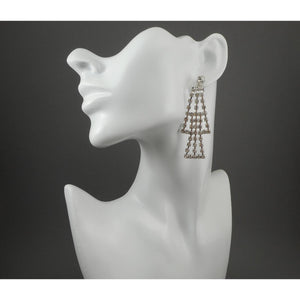 Pristine Vintage Rhinestone Chandelier Silver Tone Earrings - Bridal / Formal - Posts for Pierced Ears