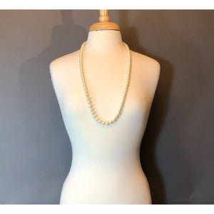 Vintage Opera Length Faux Pearl Strand Necklace - 32" String - 12mm White Glass Beads - Gold Tone Clasp