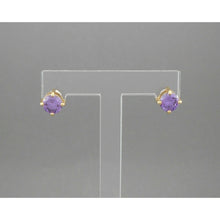 Load image into Gallery viewer, Vintage Faux Amethyst Pierced Post Stud Earrings Convertible Gold Tone Dangle Purple Crystal
