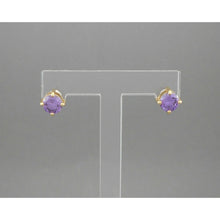Load image into Gallery viewer, Vintage Faux Amethyst Pierced Post Stud Earrings Convertible Gold Tone Dangle Purple Crystal