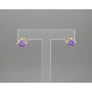 Vintage Faux Amethyst Pierced Post Stud Earrings Convertible Gold Tone Dangle Purple Crystal