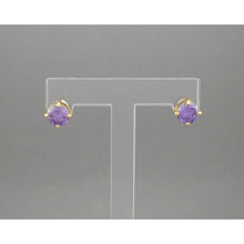 Load image into Gallery viewer, Vintage Faux Amethyst Pierced Post Stud Earrings Convertible Gold Tone Dangle Purple Crystal