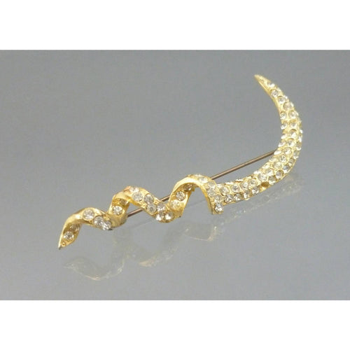 Vintage Signed Anda Modes Snake Brooch - Pave Rhinestone Gold Tone Asp Serpent Pin - Designer Estate Costume Jewelry