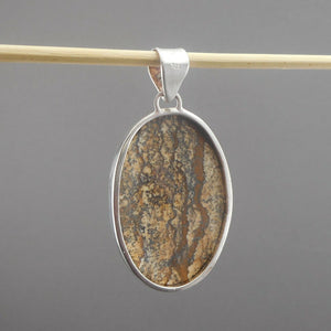 Vintage Picture Jasper & Sterling Silver Pendant Natural Beige Brown Gemstone