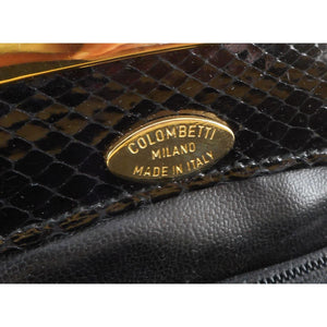 Vintage Colombetti Snakeskin Convertible Purse - Clutch and Shoulder Bag - Black and Gold Frame Handbag