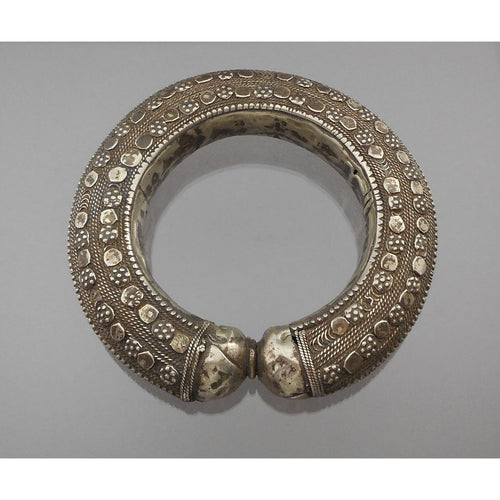 Antique Vintage Moroccan or Middle Eastern Bedouin Silver Bracelet - Large and Heavy Bangle  - Old Handmade Ethnic, Tribal, Jewelry