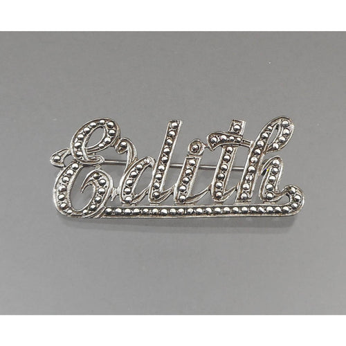 Vintage 1930s Marcasite Brooch - Art Deco, Sterling Silver Pin, Edith Personalized Name Jewelry