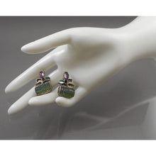 Load image into Gallery viewer, Vintage Handmade Modernist Design Clip On Earrings -  Signed YP - Sterling Silver with Natural Stones, Blue, Green, Purple